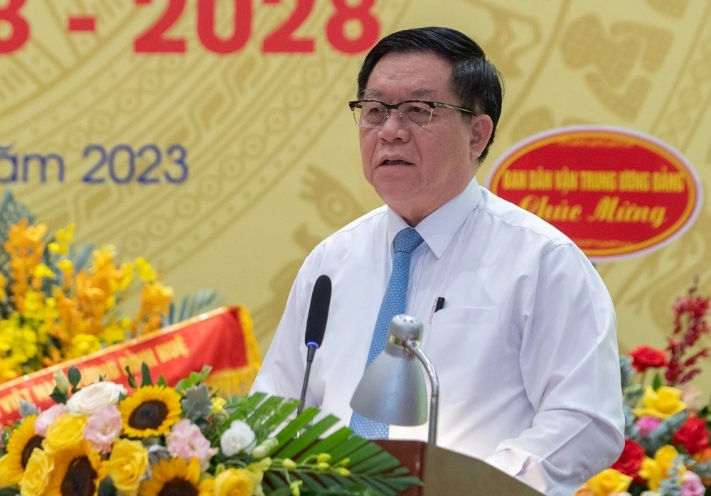 Trưởng ban Tuyên giáo Trung ương Nguyễn Trọng Nghĩa phát biểu tại Đại hội. Ảnh: ZINGNEW.