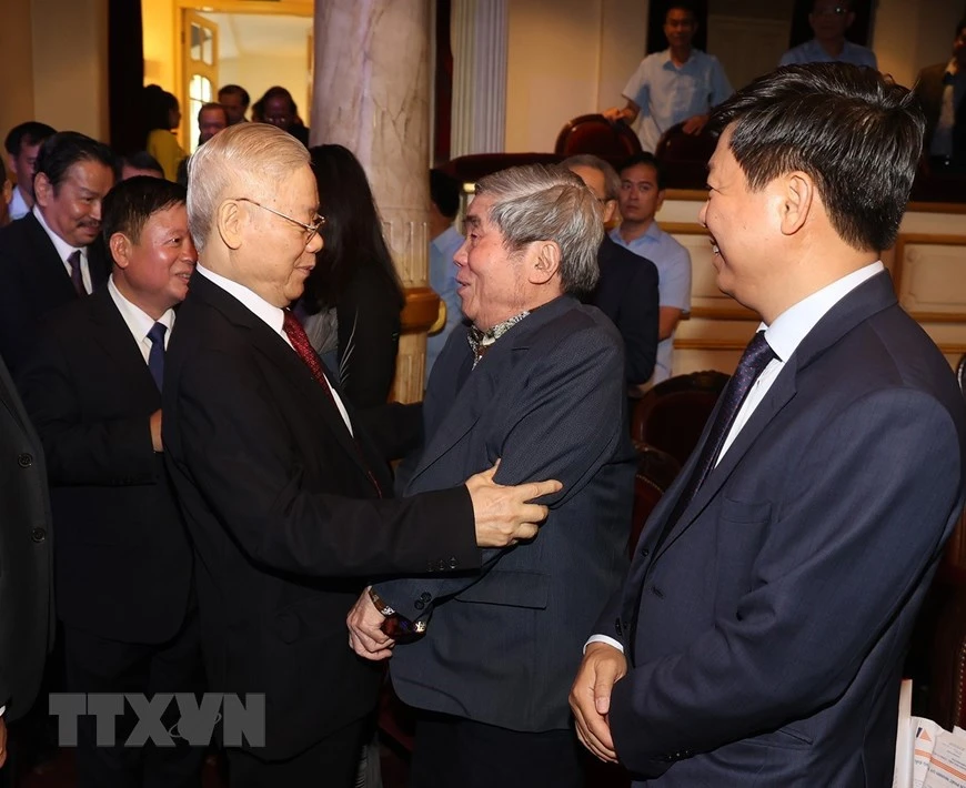 Tổng Bí thư Nguyễn Phú Trọng và đại biểu tại lễ kỷ niệm. Ảnh: Trí Dũng/TTXVN.