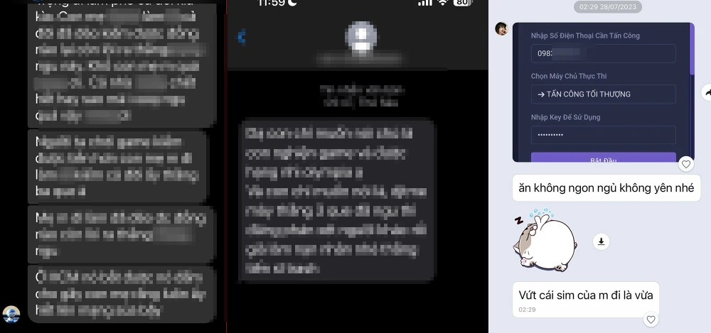 Hàng trăm cuộc gọi, tin nhắn khủng bố anh T liên tục trong nhiều ngày. Ảnh chụp màn hình