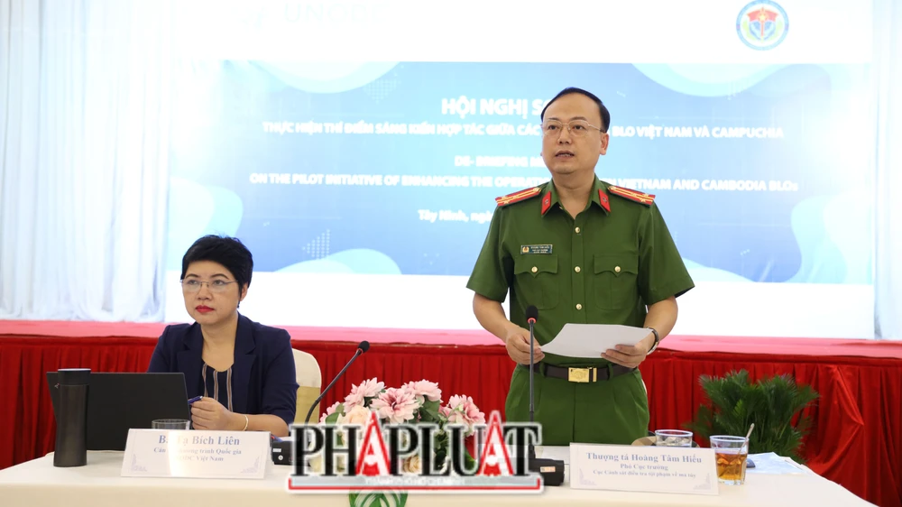 Phó cục trưởng - Cục Cảnh sát điều tra tội phạm về ma túy Hoàng Tâm Hiếu chủ trì hội nghị. Ảnh: VT