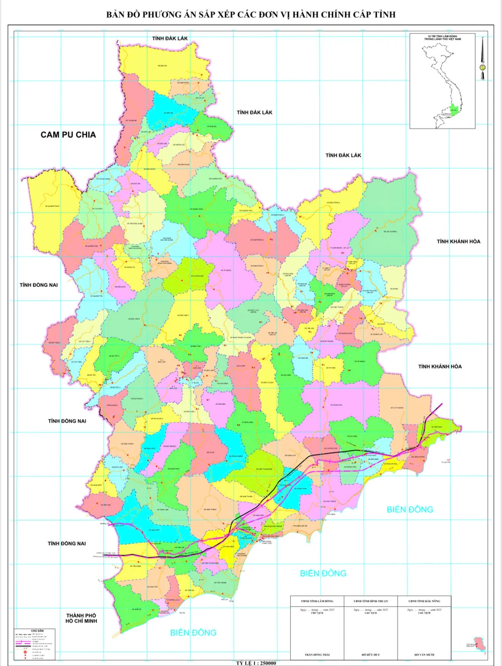 Bản đồ phương án sắp xếp các đơn vị hành chính tỉnh Lâm Đồng mới