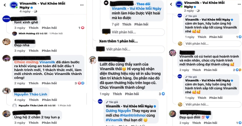 Những bình luận ủng hộ logo mới của Công ty sữa Vinamilk từ các tài khoản MXH
