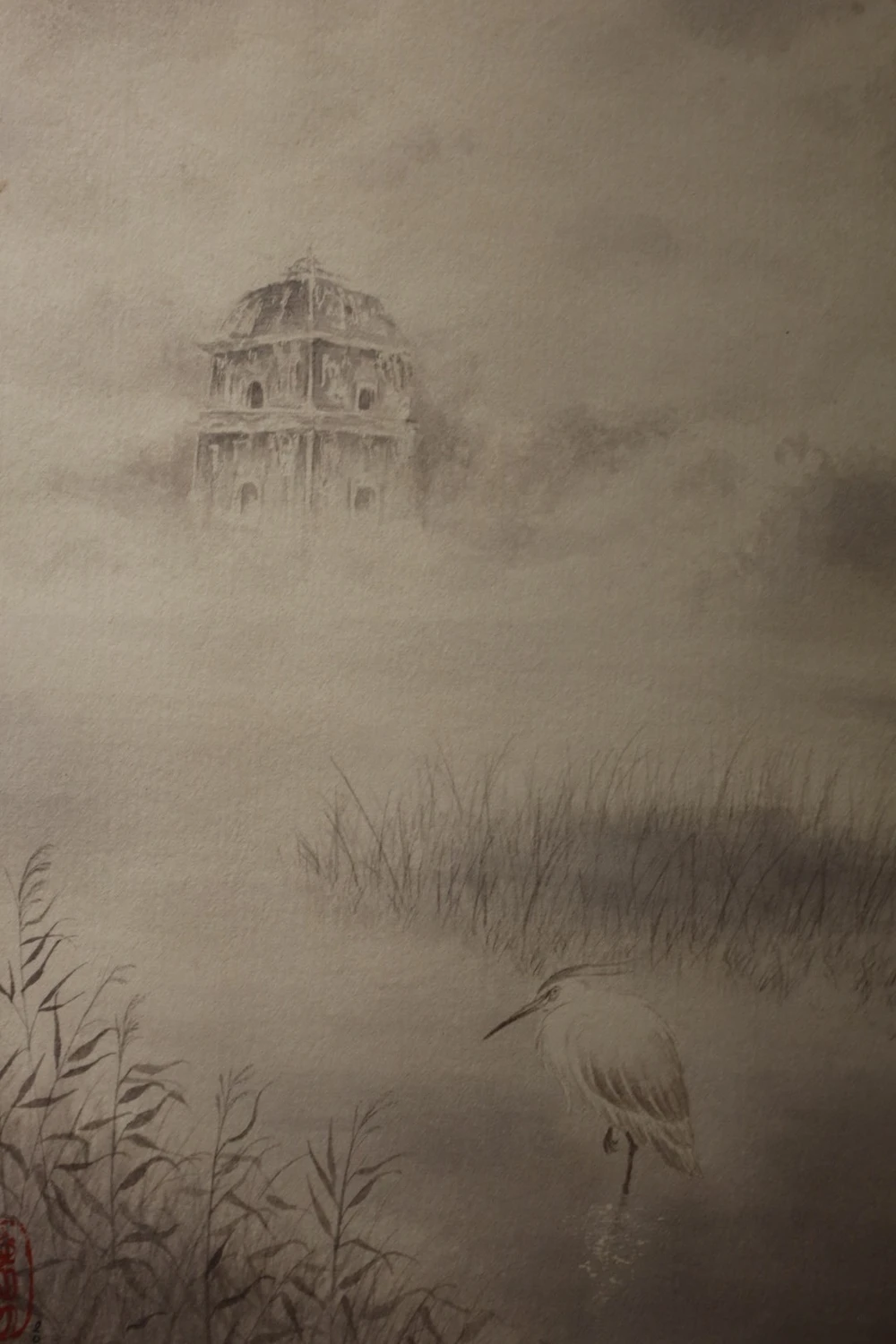 Tác phẩm “Miền Kinh Bắc” minh họa cho bài thơ: “Tiếng vạc kêu sương/đâu rồi con đường/đi về Kinh Bắc”. Ảnh: QUỐC HƯƠNG.