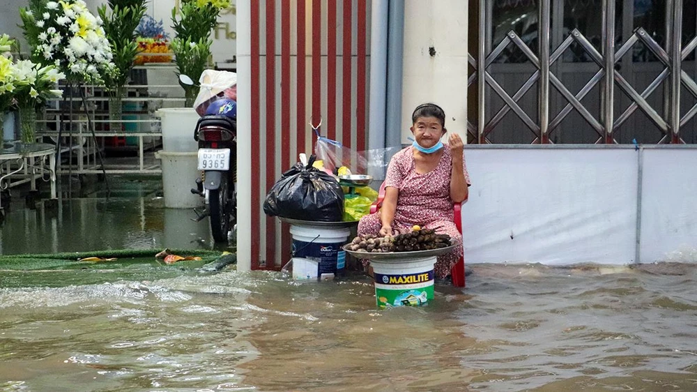 Nước lên nhanh, ngập sâu khiến cuộc sống người dân đảo lộn, nhiều người trở tay không kịp đành "chịu trận". Nước lên nhanh, ngập sâu khiến cuộc sống người dân đảo lộn, nhiều người trở tay không kịp đành "chịu trận".