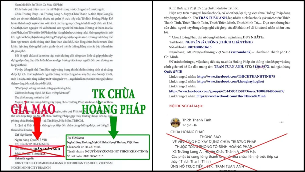 Fanpage Chùa Hoằng Pháp - Việt Nam (có xác nhận về chủ quyền Fanpage) cũng đã chia sẻ Thông báo khẳng định chùa Hoằng Pháp chỉ sử dụng một tài khoản ngân hàng duy nhất, chủ tài khoản là Nguyễn Sĩ Cường (Thích Chân Tính)
