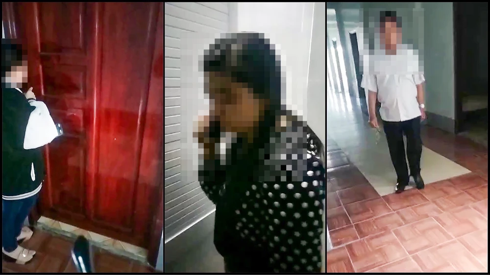 Ngày 18-2, vợ ông Thêm phát hiện ông và bà D đang cùng một phòng trong nhà nghỉ gần chợ Sóc Ven (huyện Gò Quao, tỉnh Kiên Giang). Ảnh cắt từ clip