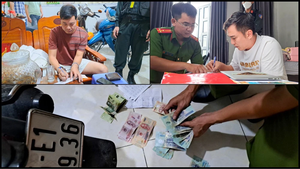 Tháng 5-2023, Công an Hậu Giang triệt xóa đường dây đánh bạc dưới hình thức cá độ bóng đá, mua bán số đề, đá gà qua mạng với số tiền hàng trăm tỉ đồng. Ảnh: HOÀI XUYÊN Tháng 5-2023, Công an Hậu Giang triệt xóa đường dây đánh bạc dưới hình thức cá độ bóng đá, mua bán số đề, đá gà qua mạng với số tiền hàng trăm tỉ đồng. Ảnh: HOÀI XUYÊN