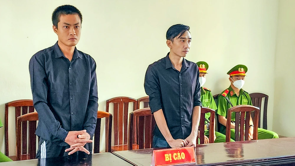 Từ trái qua: Bị cáo Lê Thanh Hùng và bị cáo Lê Phước Hải tại tòa. Ảnh: VĂN VŨ