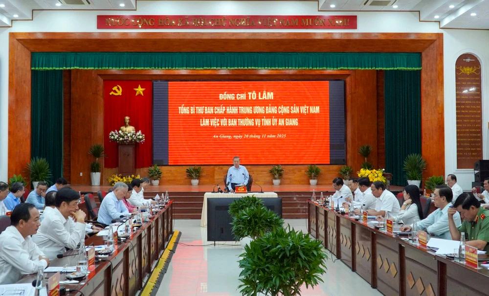 Tổng Bí thư Tô Lâm làm việc với Ban Thường vụ Tỉnh ủy An Giang_Ảnh: VS 1.jpg