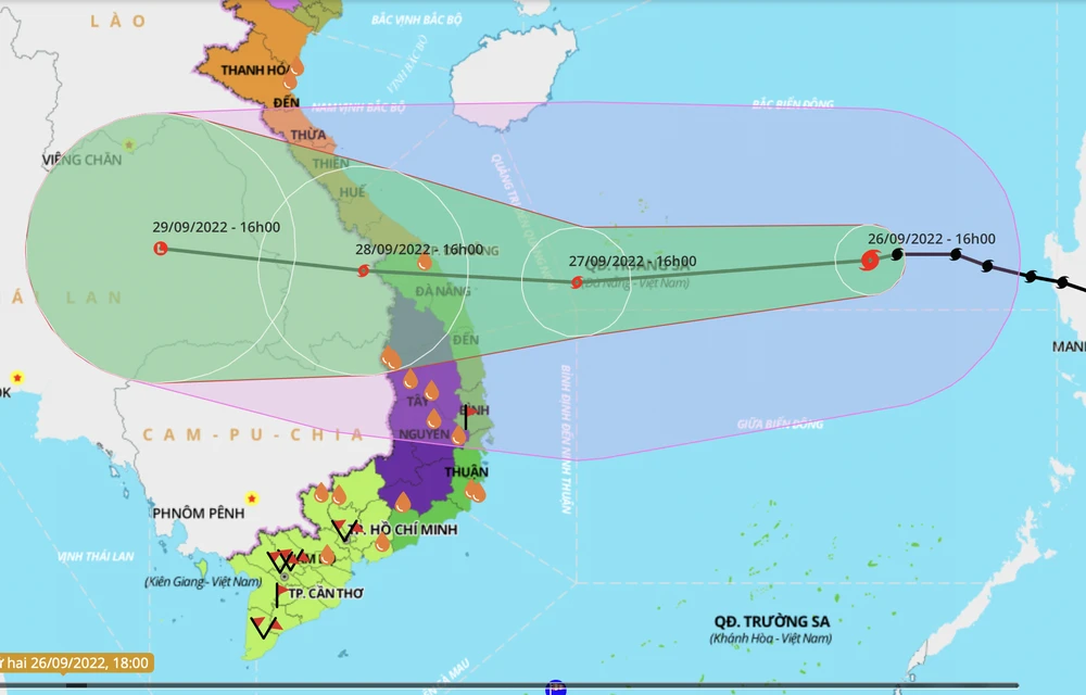 Dự báo vùng ảnh hưởng của bão Noru.