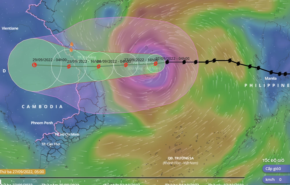 Bão Noru đã mạnh lên cấp 14, giật cấp 16. Ảnh: VNDMS