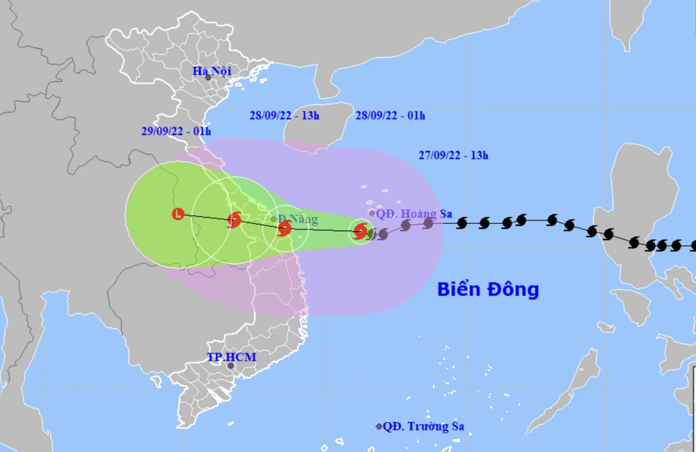 Dự báo vùng ảnh hưởng của bão số 4. Ảnh: KTTVQG