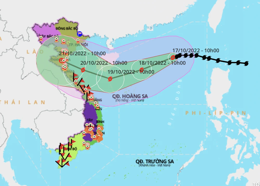 Dự báo hướng di chuyển của bão số 6. Ảnh: VNDMS