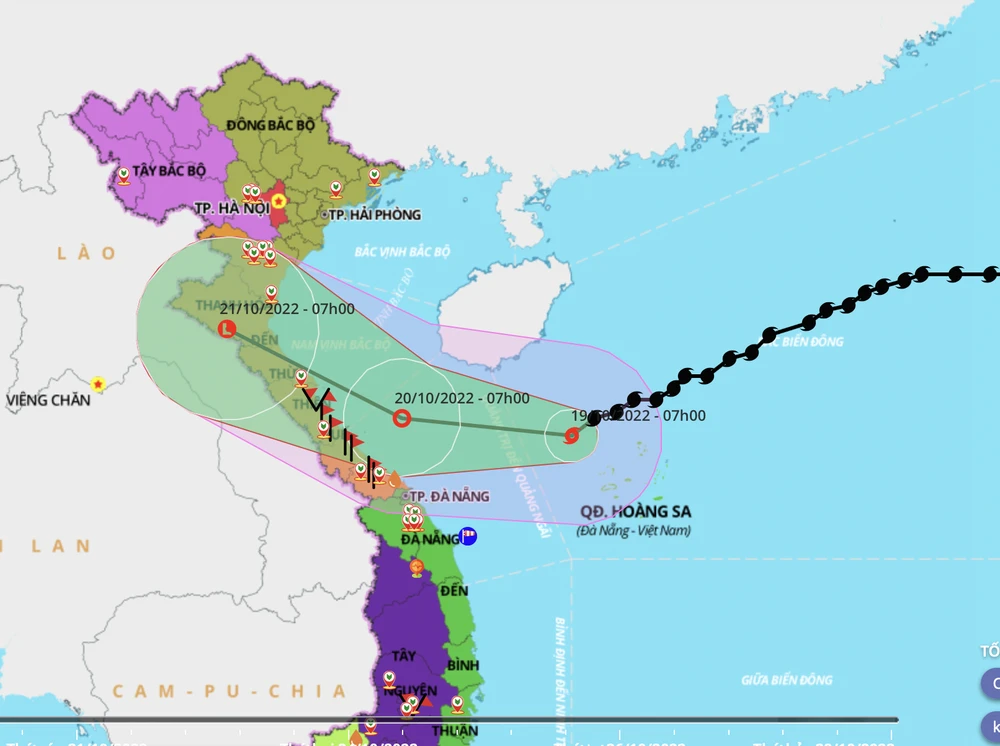 Dự báo hướng di chuyển của bão số 6. Ảnh: VNDMS