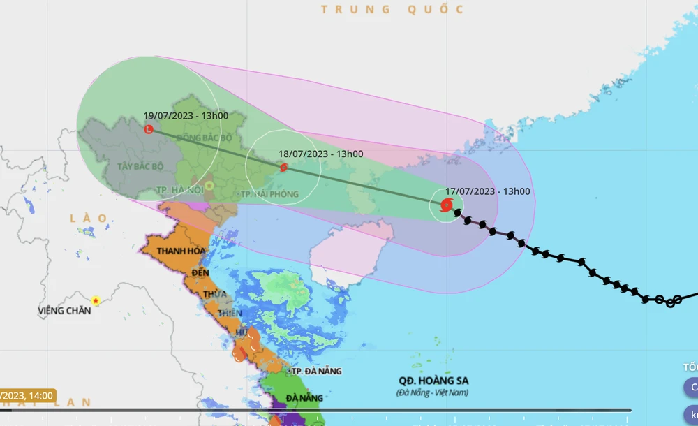 Dự báo vị trí, đường đi của bão số 1. Ảnh: VNDMS