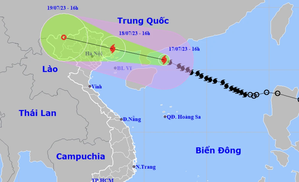 Dự báo vị trí và đường đi của bão số 1. Ảnh: KTTVQG