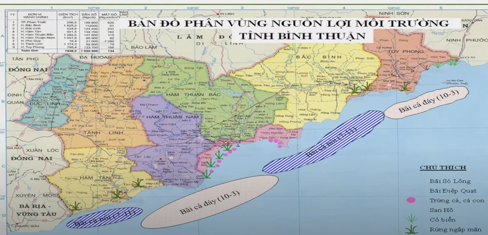 Bản đồ phân vùng nguồn lợi môi trường tỉnh Bình Thuận. Nguồn: Huỳnh Quang Huy