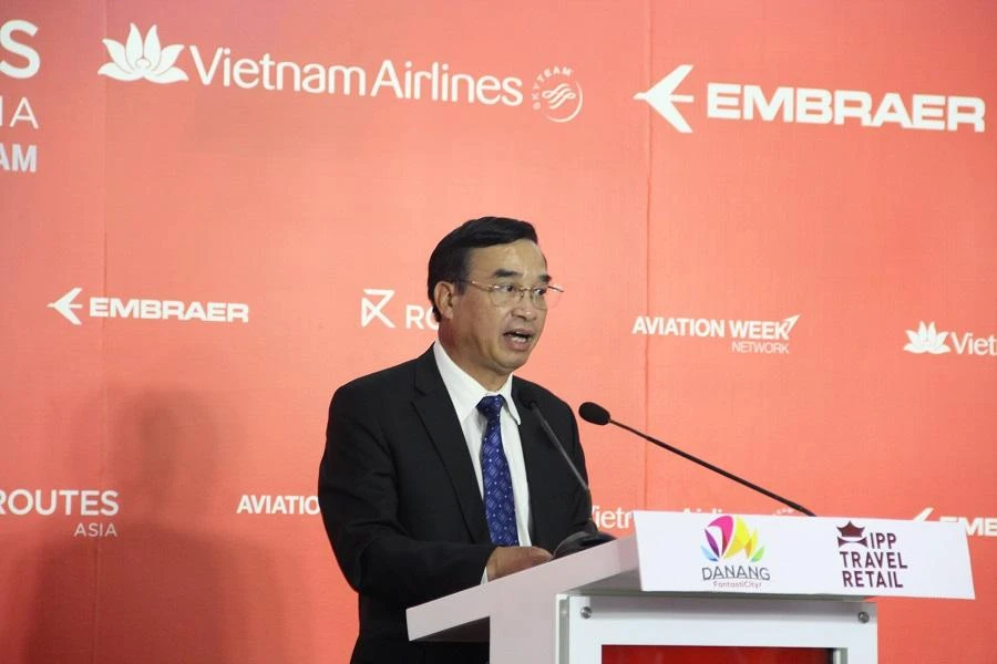 Chủ tịch UBND TP Đà Nẵng Lê Trung Chinh phát biểu tại lễ khai mạc Routes Asia 2022. Ảnh: TA