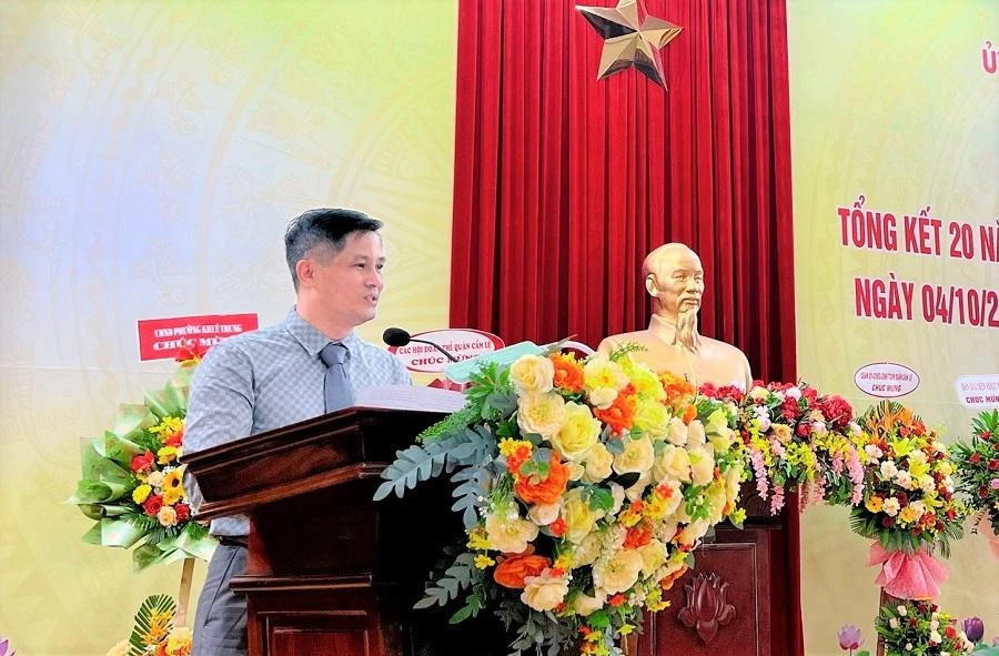 Ông Đoàn Ngọc Chung, Giám đốc NHCSXH TP Đà Nẵng, phát biểu tại hội nghị. Ảnh: TA