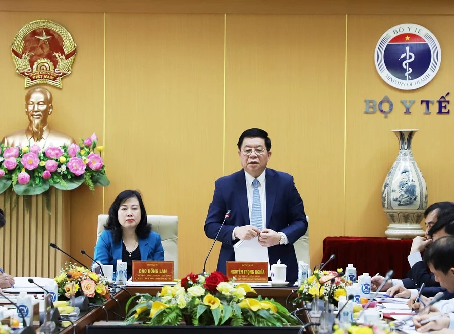 Trưởng Ban Tuyên giáo Trung ương Nguyễn Trọng Nghĩa tại buổi làm việc. Ảnh: BYT