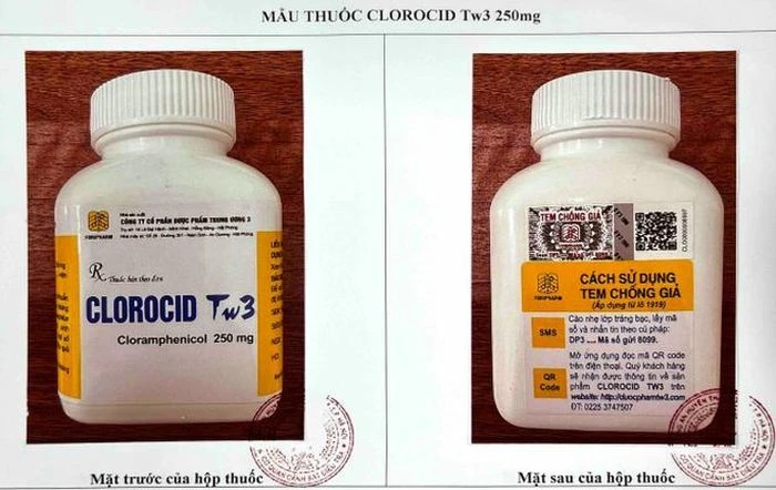 Mẫu thuốc Tetracyclin Tw3 250mg và Clorocid Tw3 mà Cơ quan cảnh sát điều tra Công an huyện Thạch Thất gửi đến Cục Quản lý Dược. Ảnh: CQLD