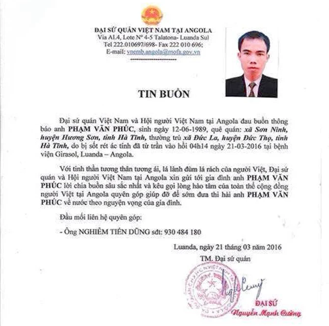 Thêm lao động người Việt bị tử vong ở Angola ảnh 1