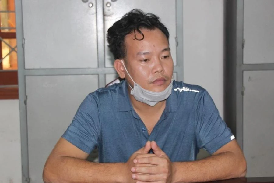 Lê Thế Trung tại cơ quan công an. Ảnh: CA