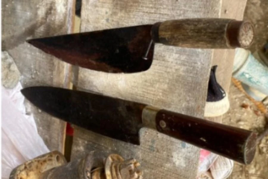 Hai chiếc dao được công an thu giữ trong vụ án. Ảnh: CA