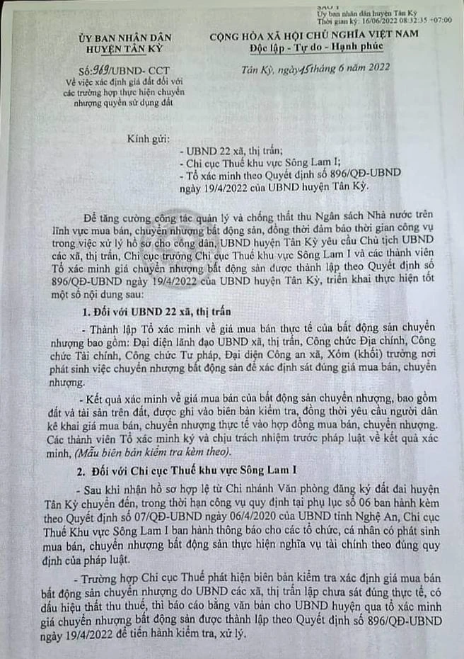 Công văn của UBND huyện Tân Kỳ.
