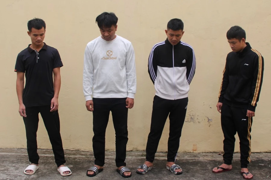 Bốn nghi can Anh, Hậu, Hải và Thắng bị bắt giữ. Ảnh: CA.