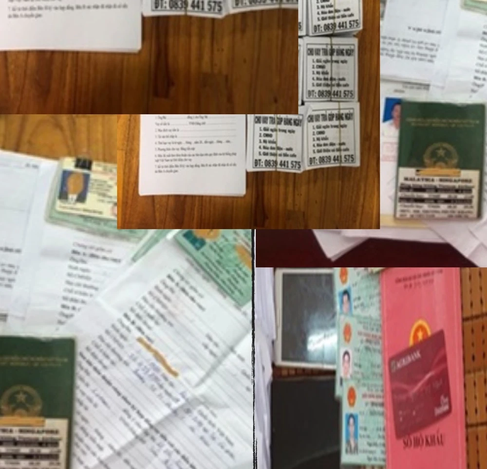 Một số tang vật mà lực lượng Công an Cà Mau thu giữ liên quan đến các đối tượng phát tờ rơi cho vay liên quan đến tín dụng đen thời gian trước đây. Ảnh: CACC