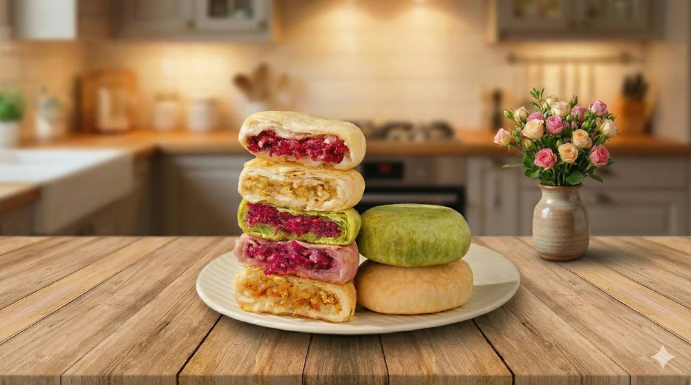 Bánh hoa hồng ngũ sắc. Ảnh: AI