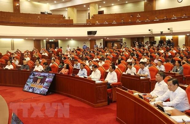 Các vị lãnh đạo Đảng, Nhà nước cùng các đại biểu dự hội nghị. Ảnh: TTXVN