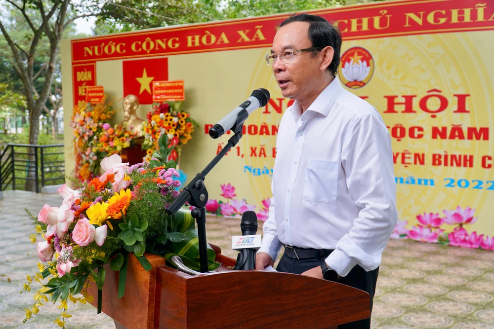 Bí thư Thành uỷ TP.HCM Nguyễn Văn Nên phát biểu tại ngày hội. Ảnh: BẢO PHƯƠNG