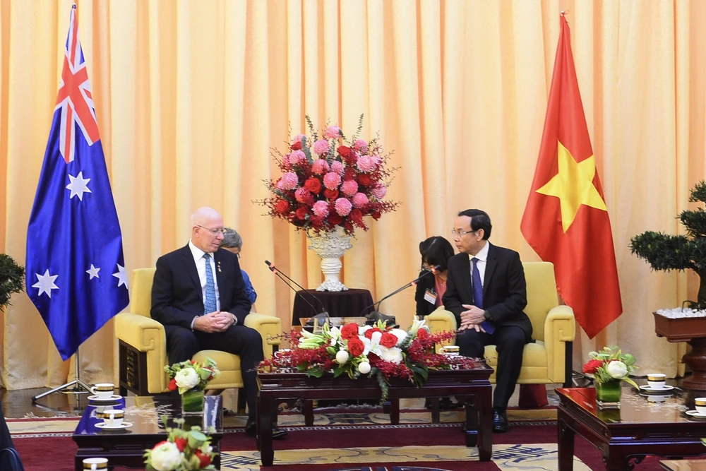 Bí thư Thành ủy TP.HCM Nguyễn Văn Nên tiếp Toàn quyền Australia David Hurley nhân chuyến thăm tới Việt Nam. Ảnh: QUANG ĐỊNH