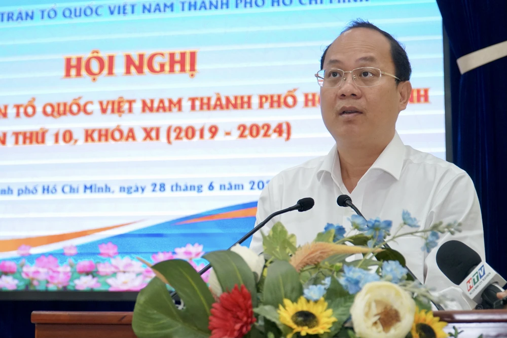 Phó Bí thư Thành ủy TP.HCM Nguyễn Hồ Hải phát biểu tại hội nghị. Ảnh: BP