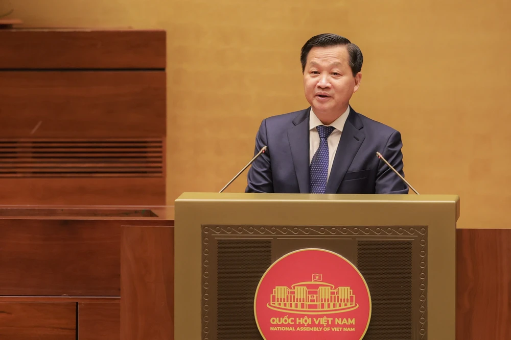 Phó Thủ tướng Lê Minh Khái phát biểu tại hội nghị. Ảnh: PHẠM THẮNG