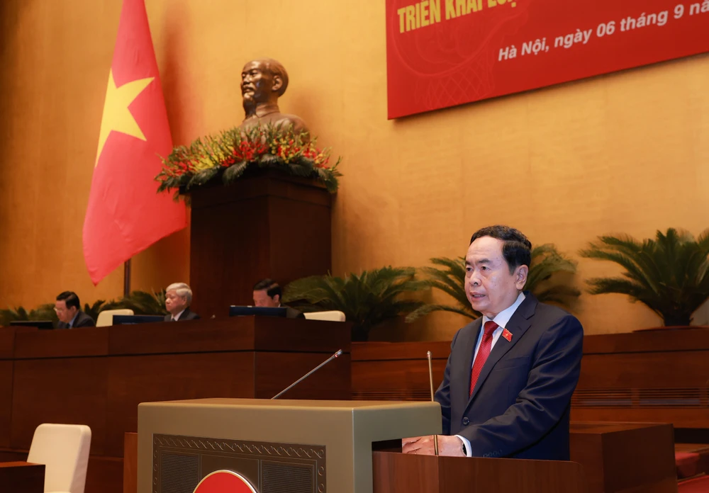 Phó Chủ tịch Thường trực Quốc hội Trần Thanh Mẫn phát biểu khai mạc hội nghị. Ảnh: PHẠM THẮNG