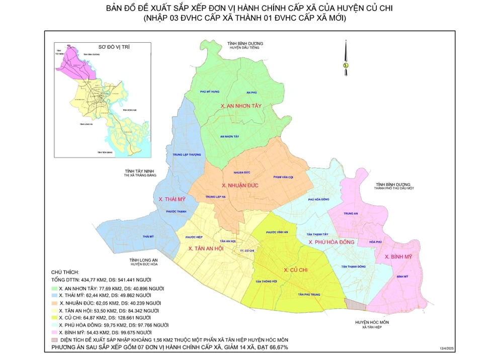 Huyện Củ Chi dự kiến có 7 xã mới, 1 xã giữ lại tên Củ Chi