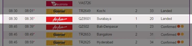 Bảng điện tử hiển thị 'QZ8501 hạ cánh an toàn' ảnh 1