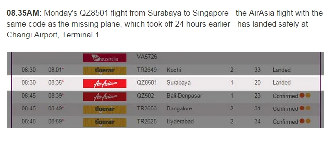 Bảng điện tử hiển thị 'QZ8501 hạ cánh an toàn' ảnh 2