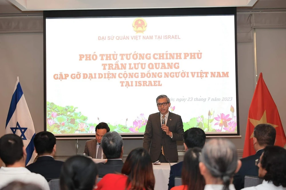 Phó Thủ tướng Trần Lưu Quang (trái) có chuyến thăm chính thức Israel hồi tháng 7-2023. Ảnh: ĐSQVN tại Israel