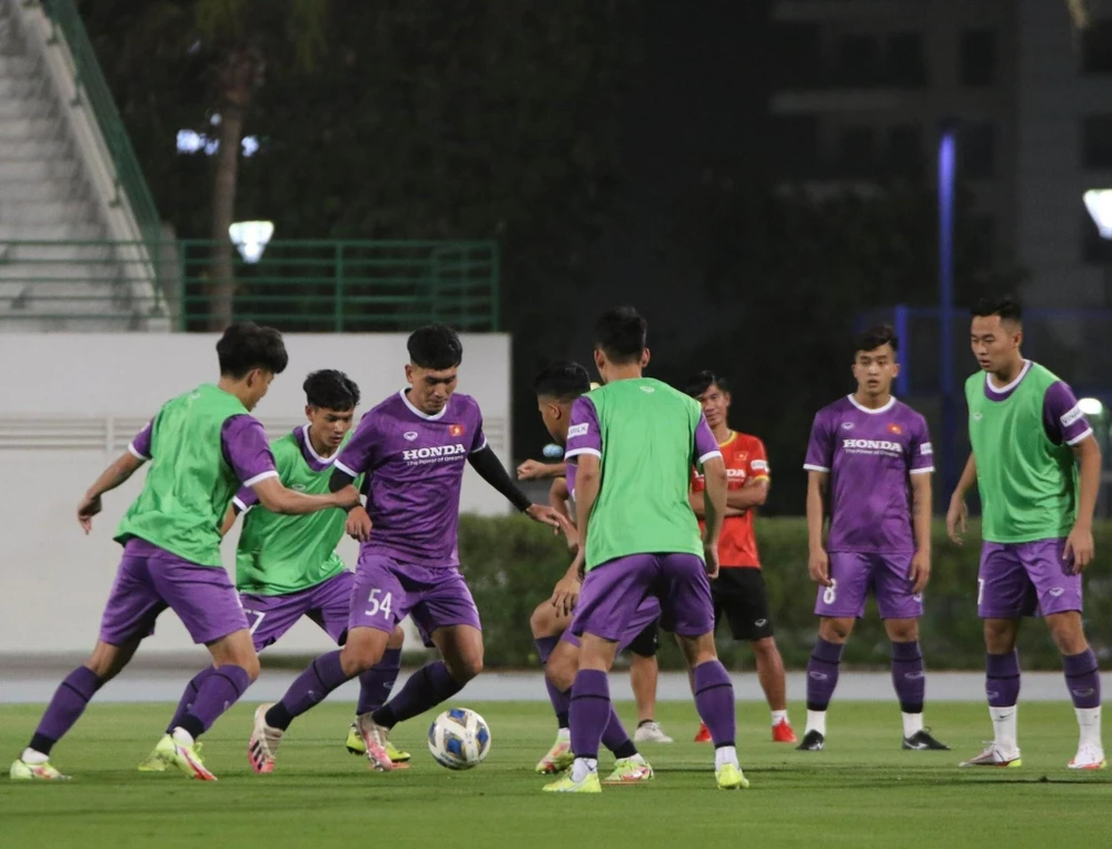 Đội tuyển U-23 Việt Nam miệt mài tập luyện cho vòng chung kết U-23 châu Á 2022. Ảnh: VFF.