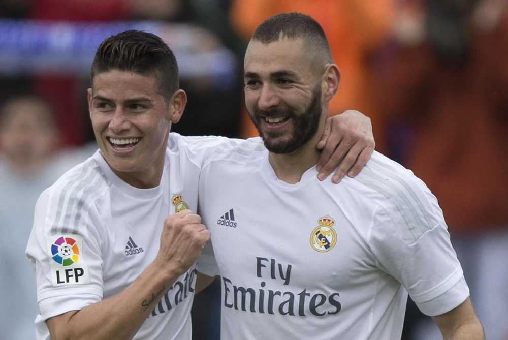 James Rodriguez không ngần ngại chọn Benzema là chủ nhân Quả bóng vàng 2022. Ảnh: CGI.