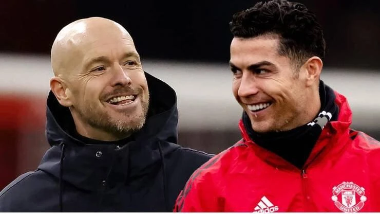 HLV Ten Hag đã "nhốt" Ronaldo trên ghế dự bị trong ba trận thắng liên tiếp của Man United. Ảnh: CGI.