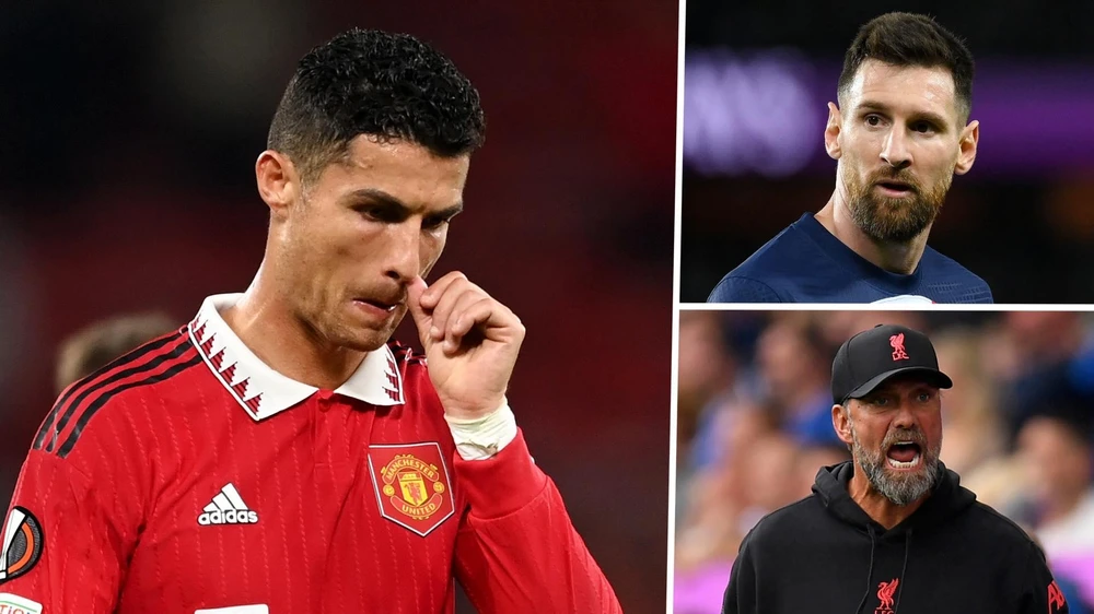 HLV Klopp cho rằng Liverpool đang gặp trục trặc như Messi mùa trước ở PSG và Ronaldo mùa này tại Man United. Ảnh: CGI.