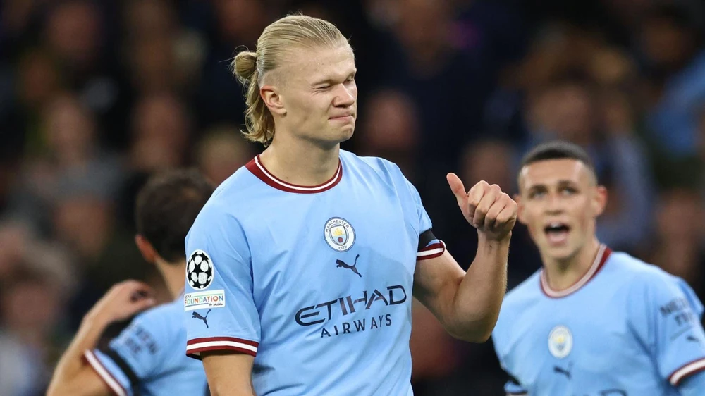 Tiền đạo người Na Uy đang gây sốt làng bóng Anh trong màu áo Man City về khả năng ghi bàn như máy của anh. Ảnh: CGI.