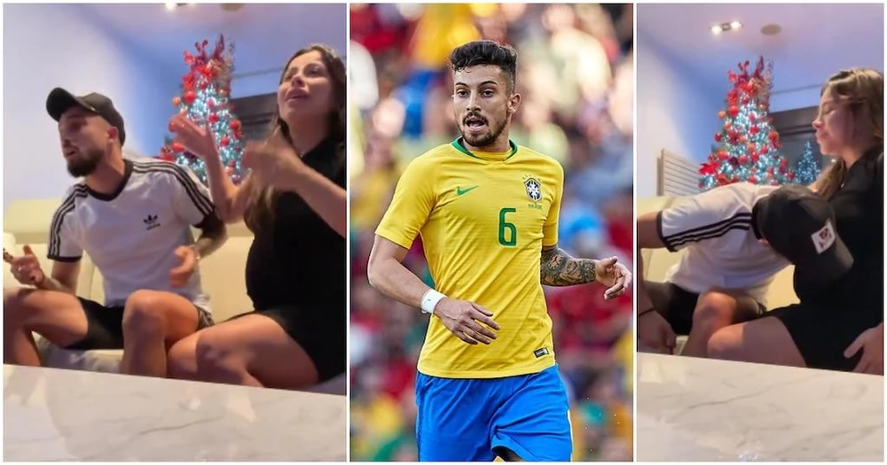 Hậu vệ Telles bật khóc khi cùng vợ xem buổi lễ công bố danh sách 26 tuyển thủ Brazil có mặt tại World Cup 2022. Ảnh: GETTY.