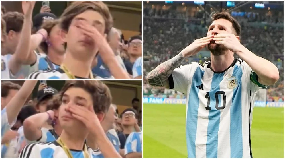 Cổ động viên Argentina rơi nước mắt hạnh phúc sau khi chứng kiến bàn thắng của Messi giải tỏa bế tắc cho đội nhà. Ảnh: GETTY.