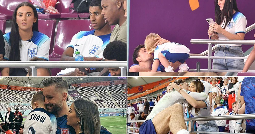 Đủ màn ăn mừng của các tuyển thủ Anh với gia đình và người thân sau trận thắng Xứ Wales 3-0. Ảnh: GETTY.